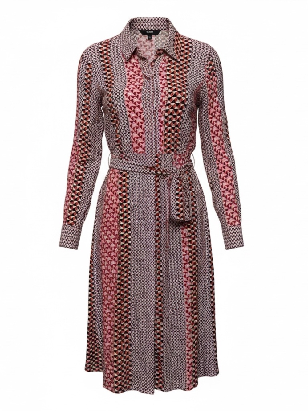 Vero Moda Pink Multi Geometric Long Sleeve Shirt Dress with Tie Waist